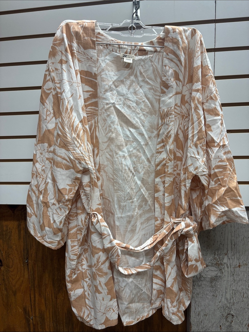 Billabong Floral Kimono Jacket in Tan & White